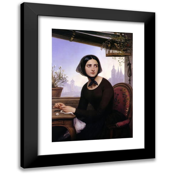 Joseph-Désiré Court 11x14 Black Modern Framed Museum Art Print Titled - Rigolette Seeks to Distract Herself During the Absence of Germain (1844)