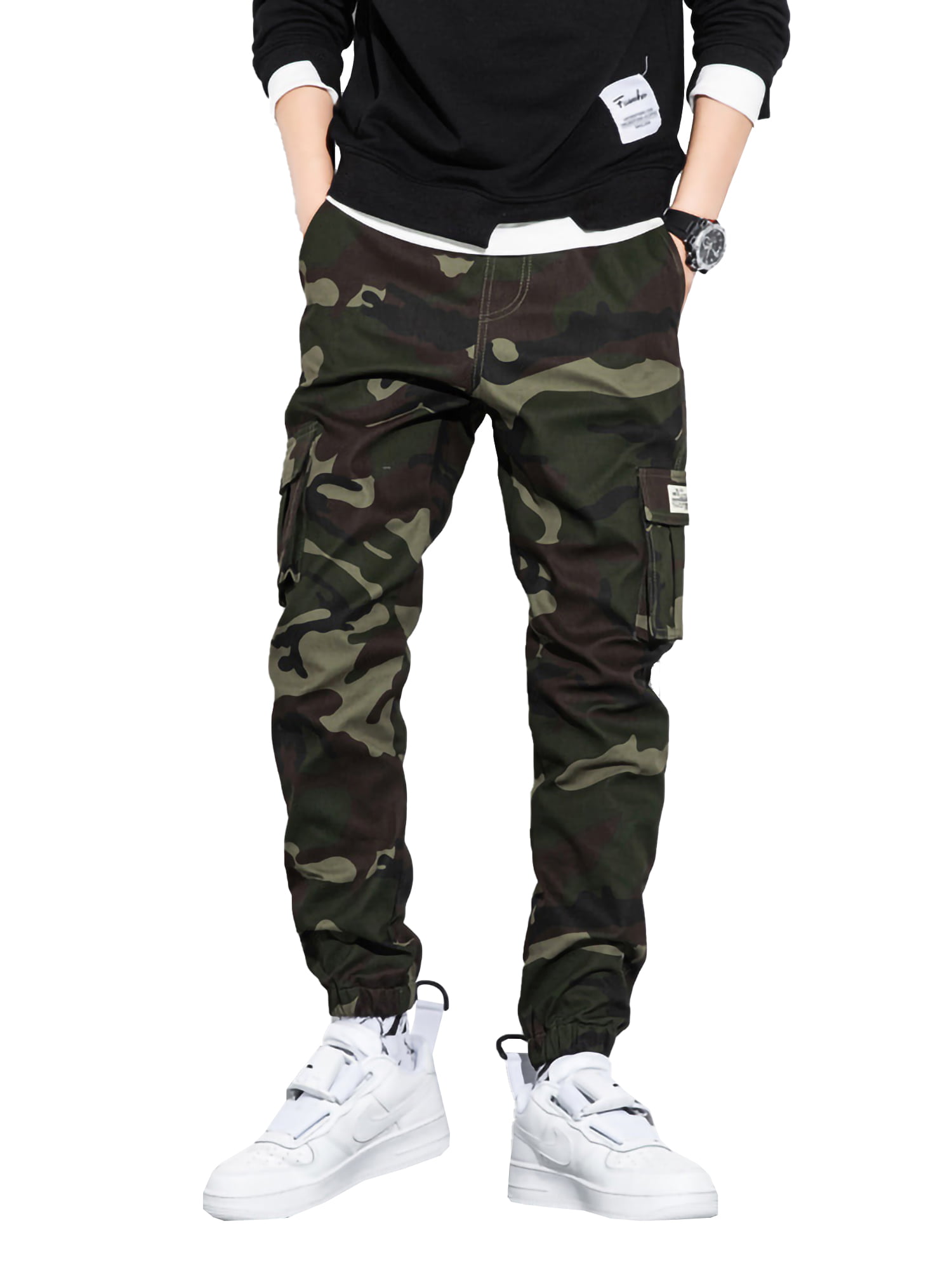 Men's Camouflage Cargo Pants Casual Jogger Elastic Waist Ankle Banded ...
