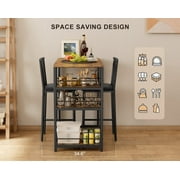 Aiho 3 Pieces Dining Table Set for 2, Counter Height Bar Table Set with Storage Shelves, Pub Table and Padded Chairs for Kitchen, Dining Room - Retro