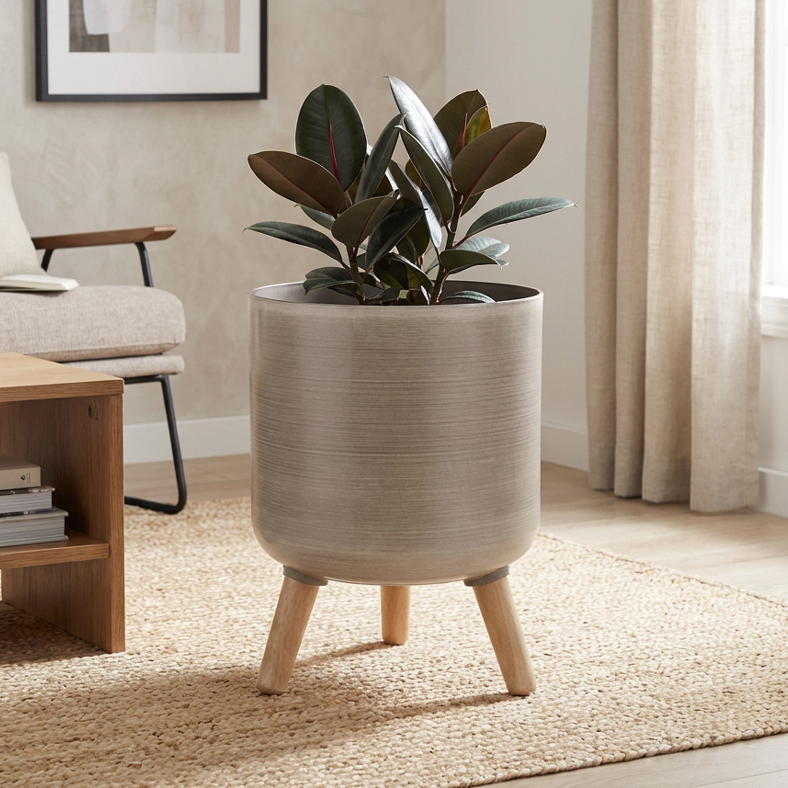 Algreen Modena 10.7" Planter with Stand, Brushed Taupe