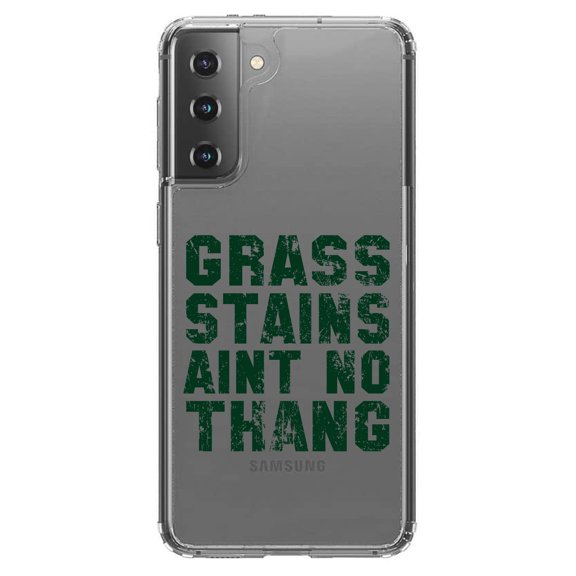 DistinctInk Clear Shockproof Hybrid Case for Galaxy S21  PLUS 5G (6.7" Screen) - TPU Bumper Acrylic Back Tempered Glass Screen Protector - Grass Stains Ain't No Thang