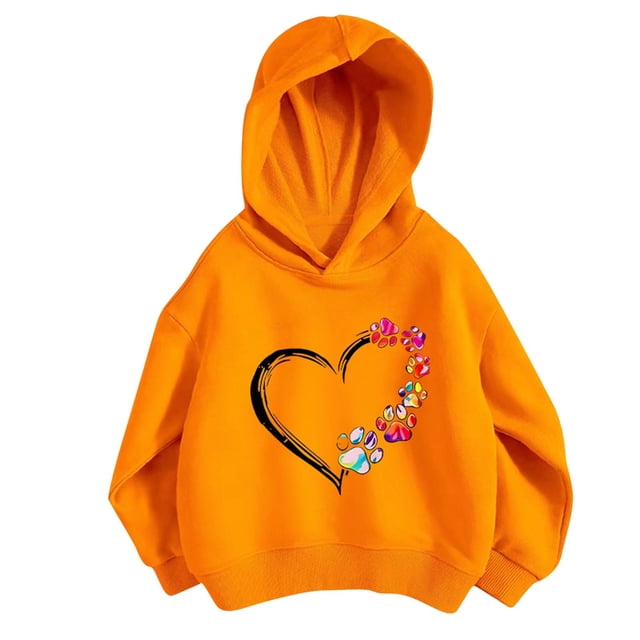 2025 Mode Filles et Garçons 3-9 Ans Hauts Décontractés à Manches Longues Chandails en Molleton à Capuche Imprimés Hauts Orange