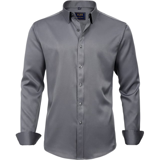 J.VER Camisas de vestir para hombre, camisa formal de manga larga, elástica, sin arrugas, informal, con botones