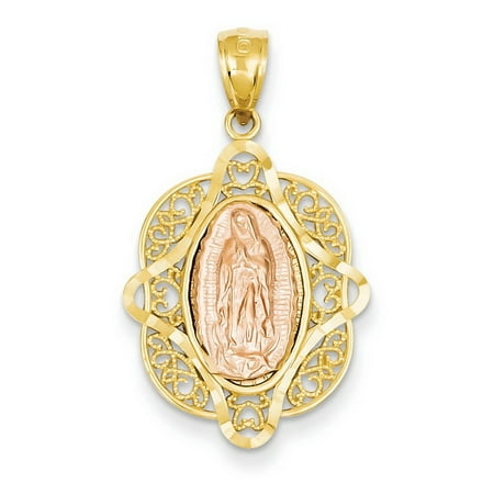 - 14k Two Tone Gold Rose Guadalupe Virgin Mary Pendant