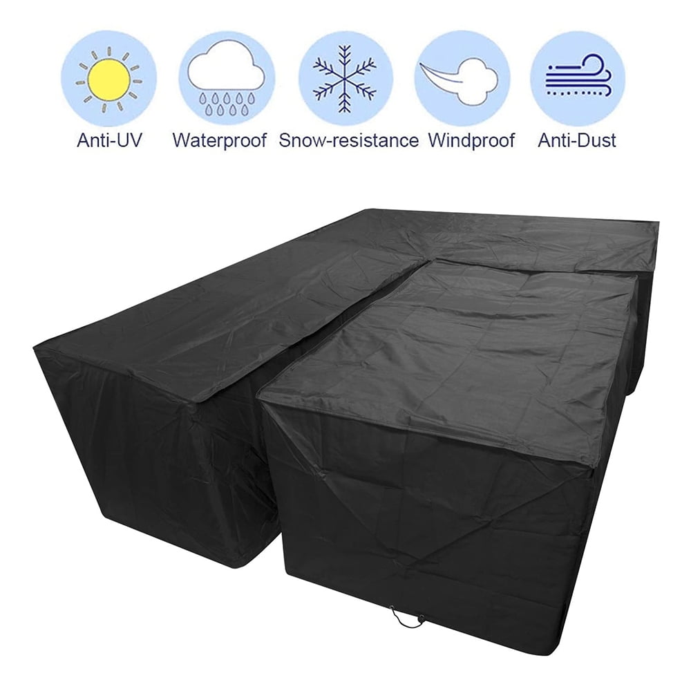 Black 78Henstridge Waterproof L-shape Garden Furniture Cover Dustproof Outdoor L Shape Black Furniture Protector with Storage Bag 215 x 215 x 87 cm