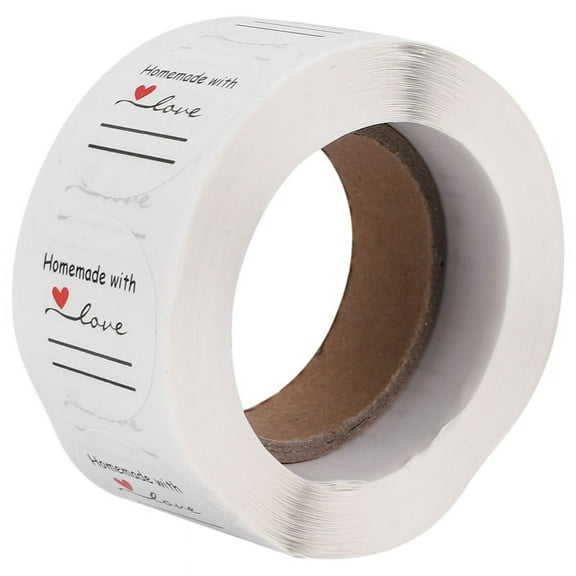 Homemade with Love Sticker Lines for Writing Round Gift Tags, Stickers, Handmade Stickers 500 Labels Per Roll