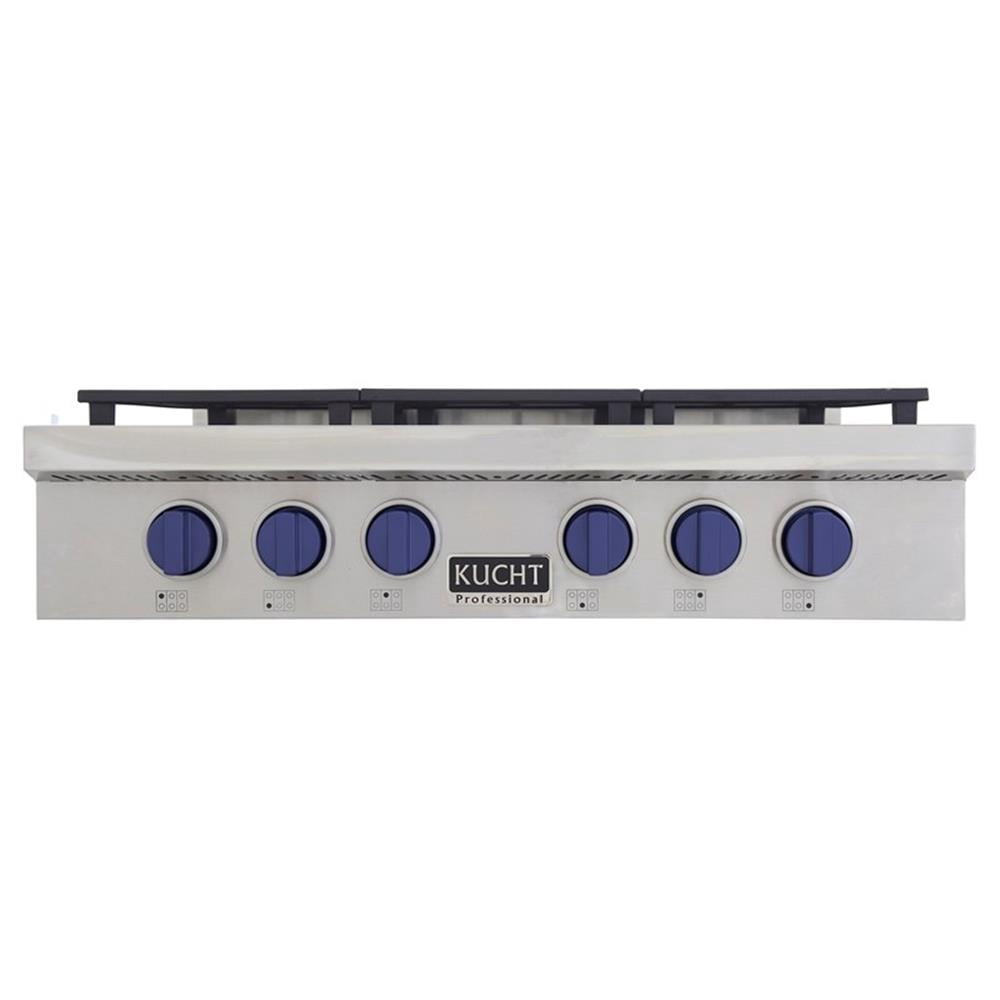Pemberly Row 36" Propane Gas Range in Stainless Steel with Royal Blue Knobs