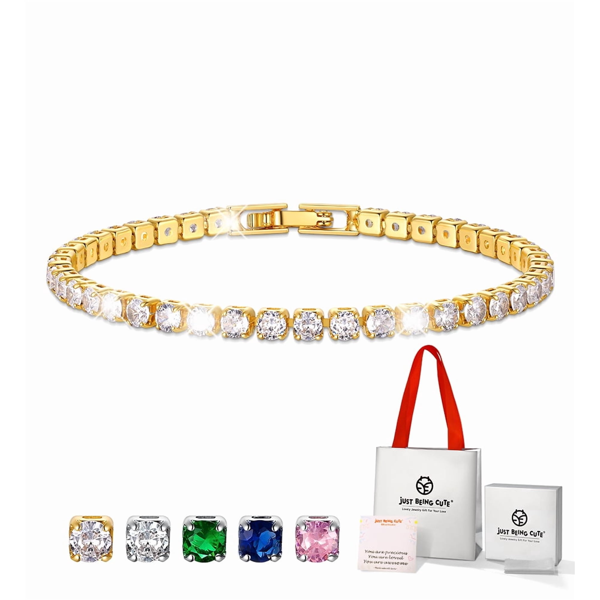Just Being Cute Tennis Bracelets for Women, 3mm April Cubic Zirconia - Round Cut Birthstone Bracelet 14K Gold Plated Birthday Graduation Jewelry Gifts for Her/Girlfriend, 6.5"