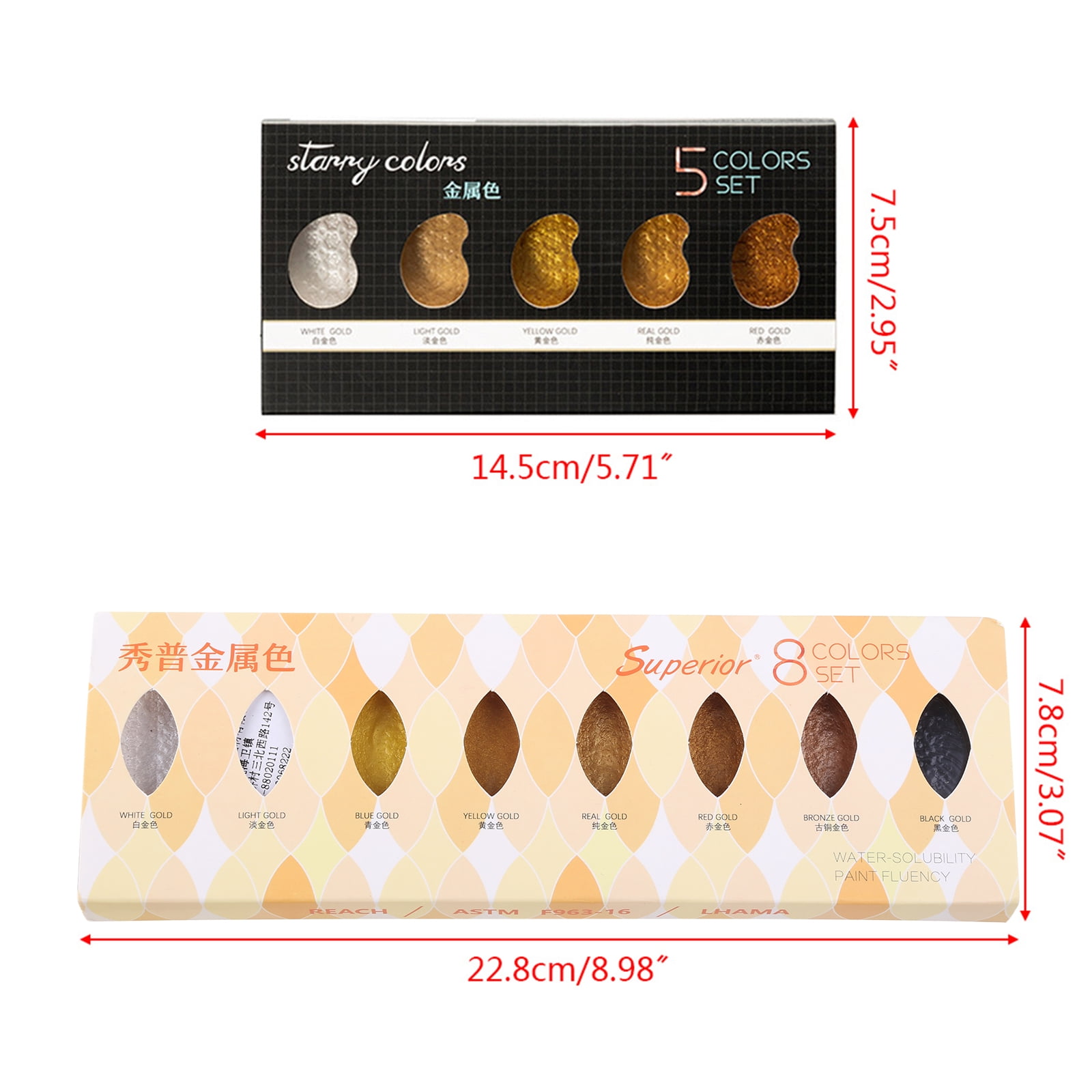 HeroNeo 5/8 Colors Solid Water Color Metallic Gold Pigment Paint With Brush For Artist P