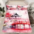 thumbnail image 2 of Homewish Japan Bridge Architecture Queen Sheet Sets,Cherry Blossom Sakura Flat Sheet,Pink Red Queen Fitted Sheet For Adults,Ultra Soft Home Decor,4-Piece, 2 of 7