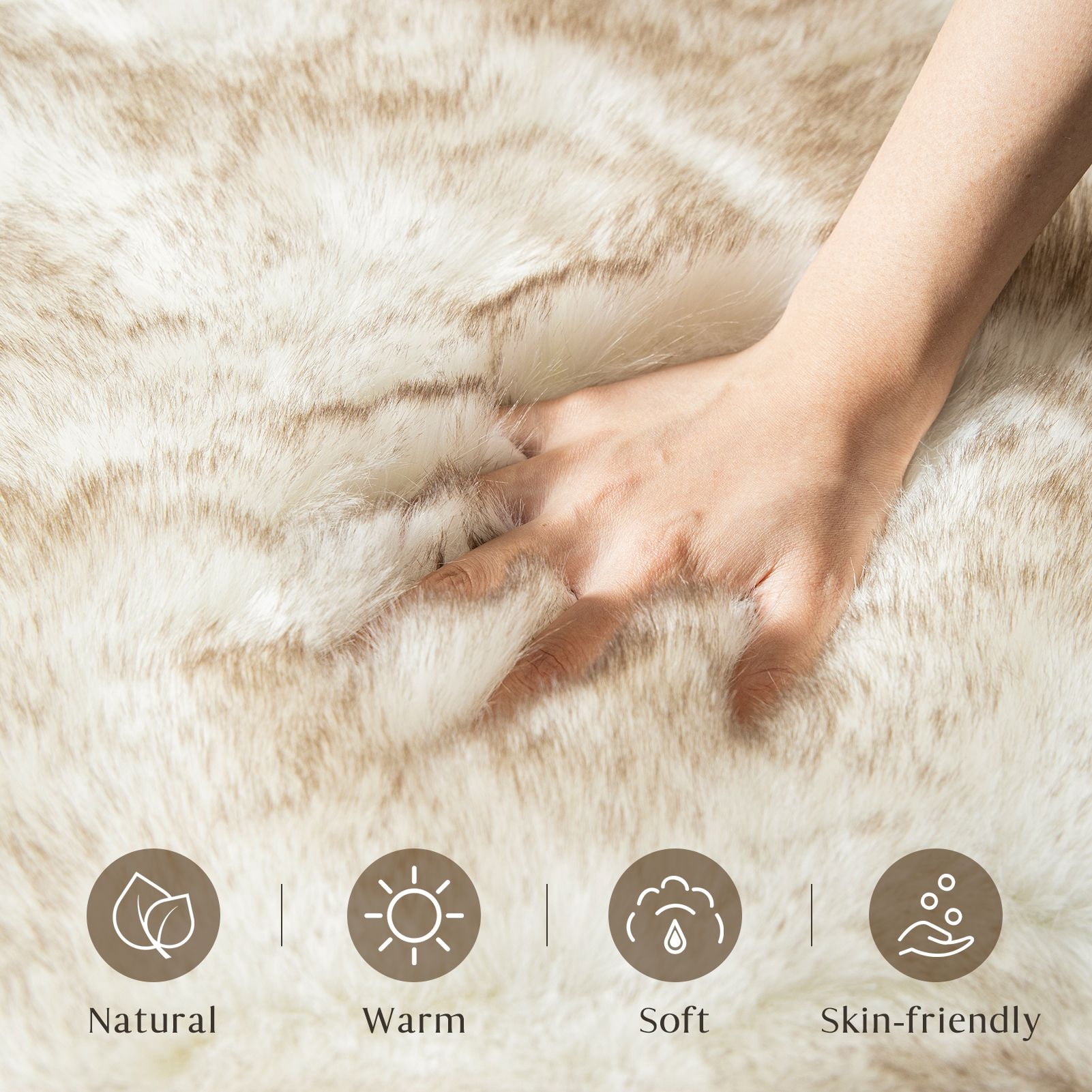 Phantoscope Ultra Soft Faux Fox Fur Light Brown, Indoor Area Rug, 3 x 3 ft, Round