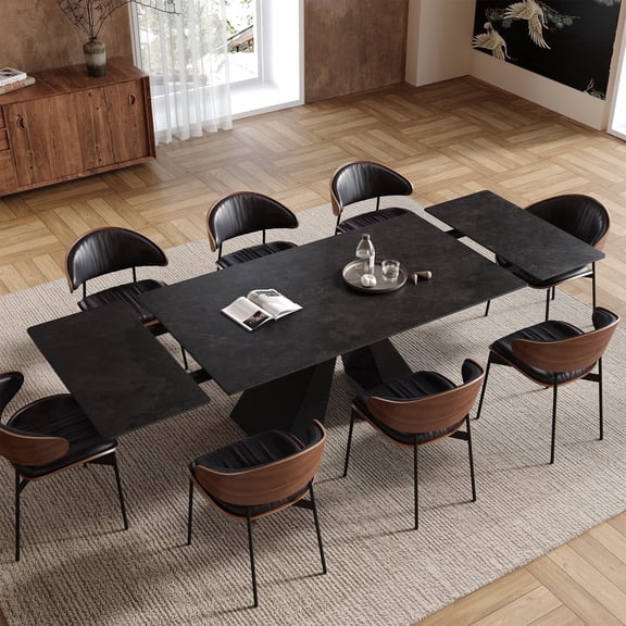 Extendable Dining Table for 6-12, Modern Extendable Dining Room Table, Gray Sintered Stone Dining Tabletop with Solid Carbon Steel Base, 63" to 95" Expandable Dining Table (Kitchen Table Only)