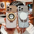 thumbnail image 3 of Case for iPhone 15 Plus with Magnetic Ring Stand & Lens Protector, Glitter Leopard Pattern Plated Clear Phone Case [Compatible with MagSafe] Military Grade Shockproof Kickstand Cover, Gold, 3 of 11
