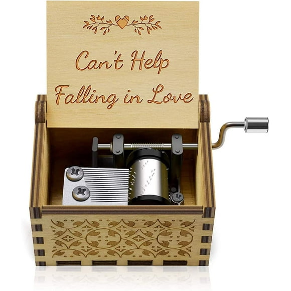 den I Love You Music Box “Can’t Help Falling in Love”Engraved Hand Crank Mini Wood Musical Box Love one, Boyfriend, Girl