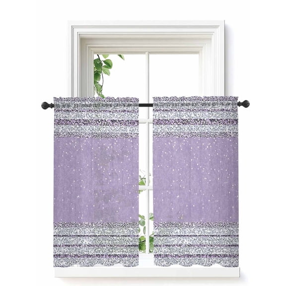 Purple Silver Stripes Curtains 54 Inch Length, Sheer Curtains for Bedroom Living Room Window Modern Ombre Abstract Aesthetic Rod Pocket Drapes Kitchen Curtains Small Half Window 42"x54" 2 Panels