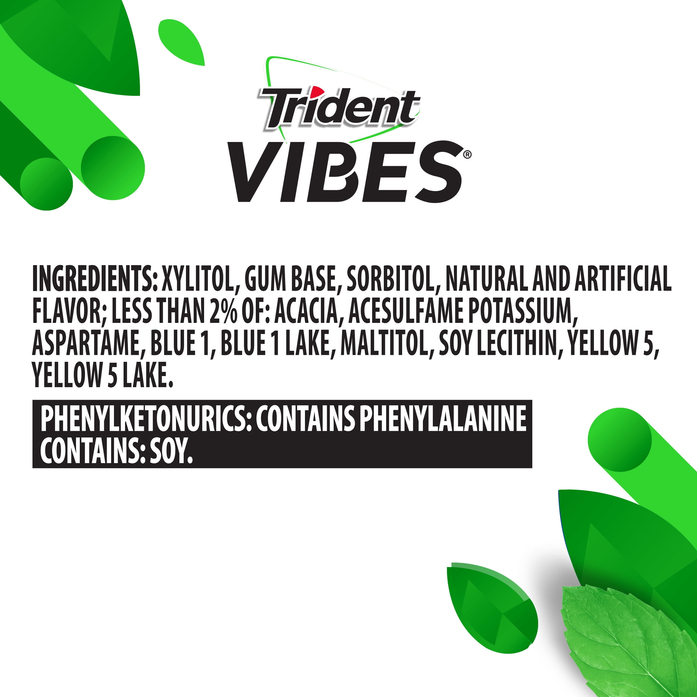 (4 pack) Trident Vibes Sugar Free Gum, Spearmint Rush, Regular Size, 40 Piece Bottle