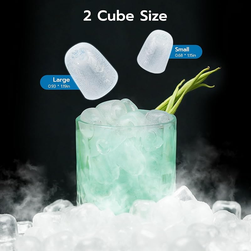 Countertop Ice Maker, 26.5Lbs/24H, 9 Bullet Cubes in 6 Mins, Self-Cleaning Portable Ice Machine with 2 Ice Sizes (S/L), Quiet Compact Design, Double Handles, for Home, Party, RV, Camping, White