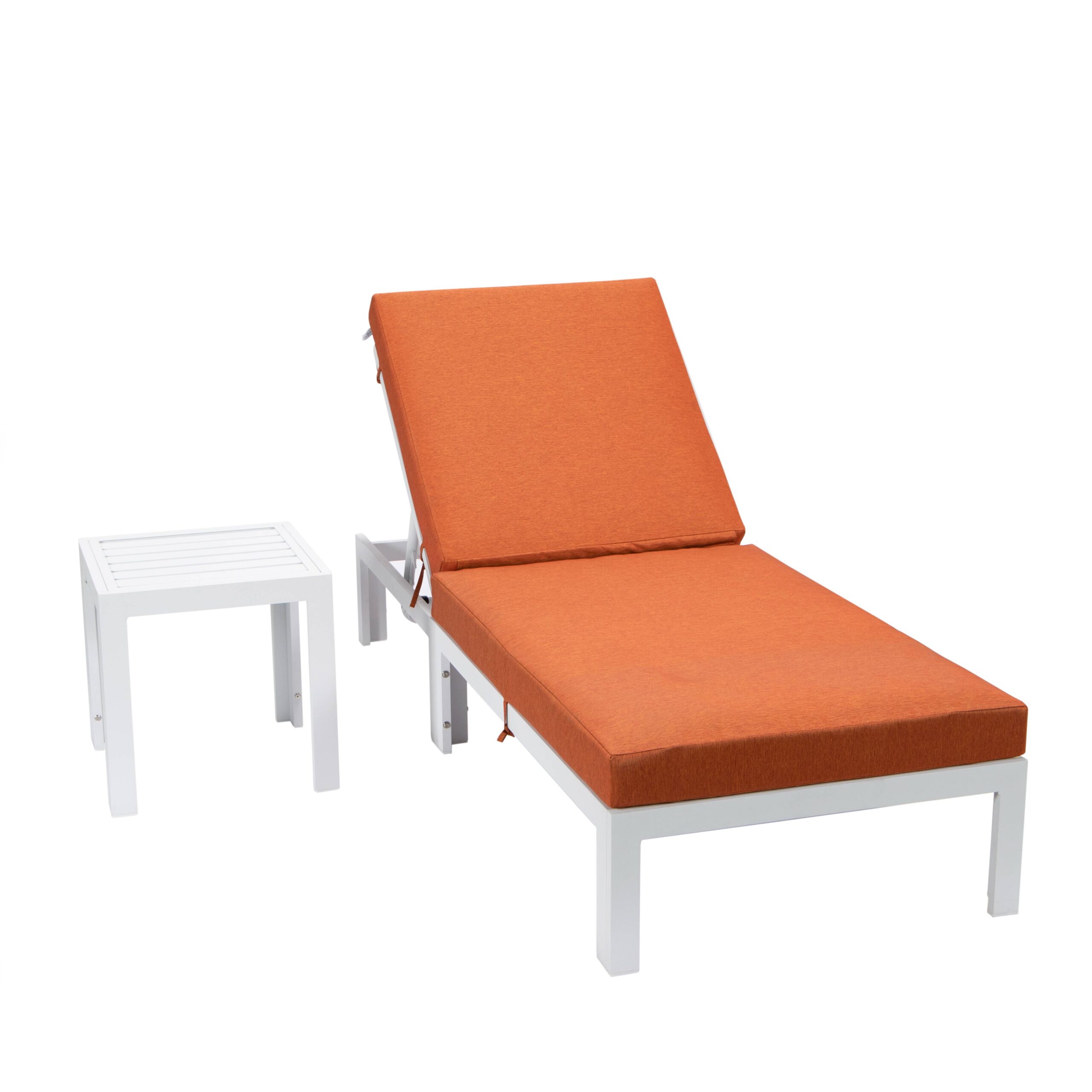 LeisureMod Chelsea Modern White Aluminum Outdoor Chaise Lounge Chair With Side Table & Orange Cushions - image 3 of 13