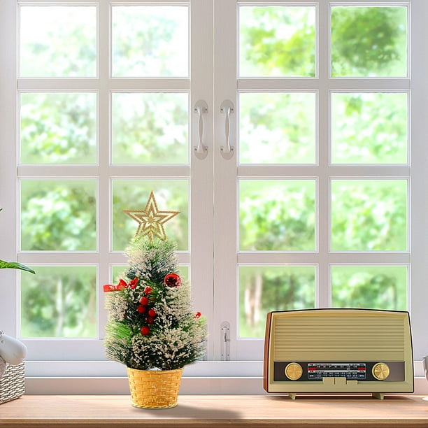 Adornos navideños, regalos navideños, mini árbol de Navidad artificial, pequeño árbol de Navidad de mesa con adornos, árbol de Navidad artificial de mesa con estrella, pinos decorativos para las copas