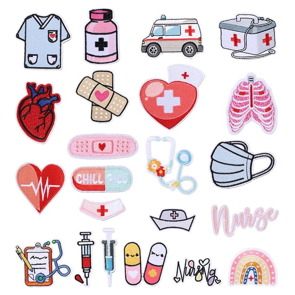 22pcs Nurse Embroidered Patches Lovely Embroidered Iron On Sew On Patches Fabric Clothing Applique Nurse' Day Gift DIY