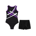 thumbnail image 4 of Runhomal Gymnastics Leotards for Boys Tumbling Dance Outfit Tank Unitard with Shorts Sleeveless Purple&Black 8, 4 of 5