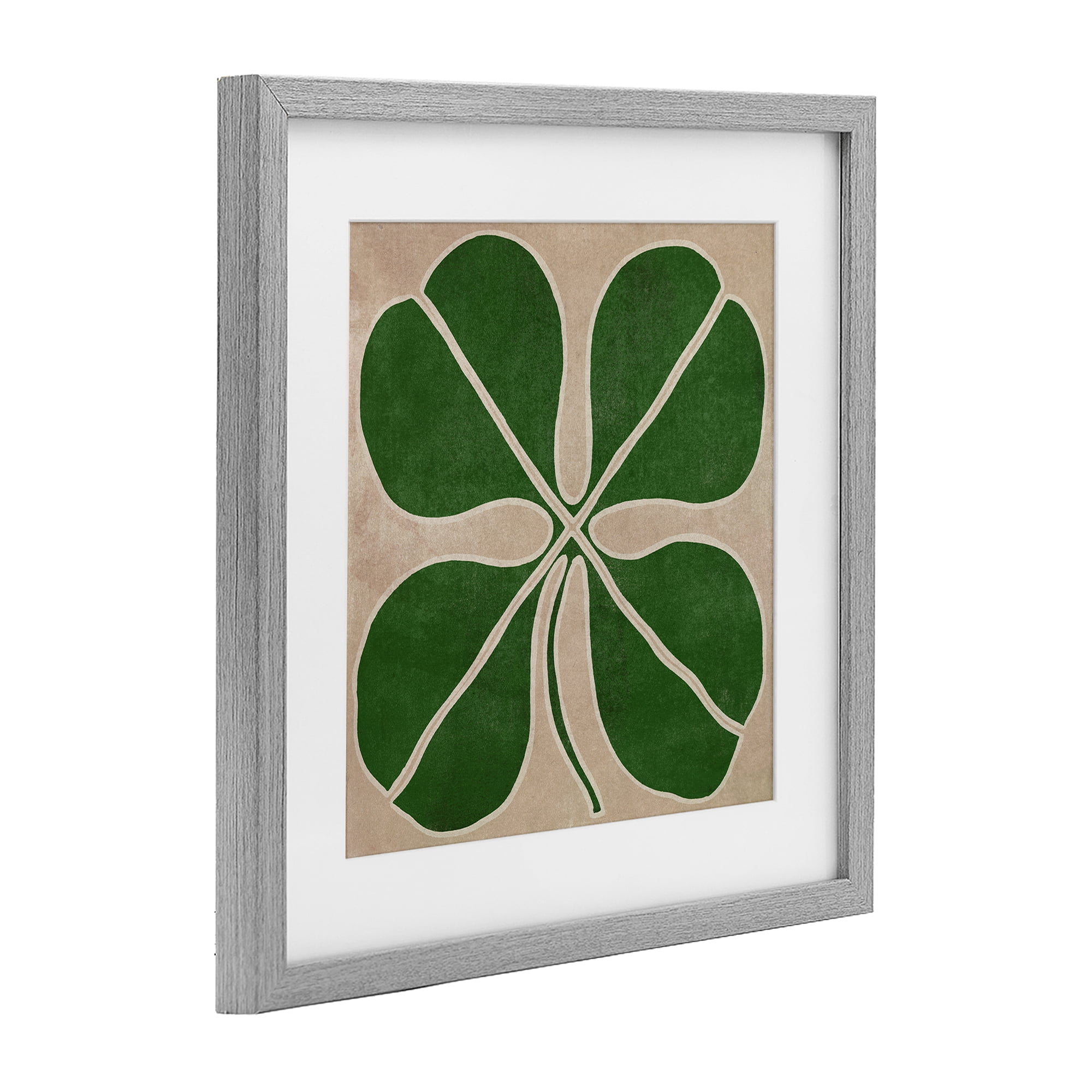 Four Leaf Symmetry Gray Framed Print Under Glass, design by June Erica Vess