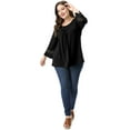 thumbnail image 3 of GRACE & GRANDEUR Women's Plus Size  Casual Solid Raglan Sleeves Tops Black 2X, 3 of 6