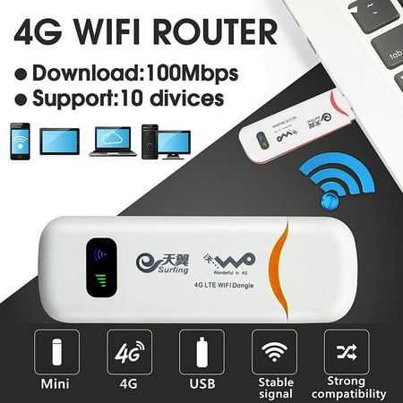 4G LTE Mobile WiFi Router Hotspot Wireless USB Dongle Mobile Broadband Modem SIM Card For Car Home Mobile Travel (Best Mobile Broadband Dongle)