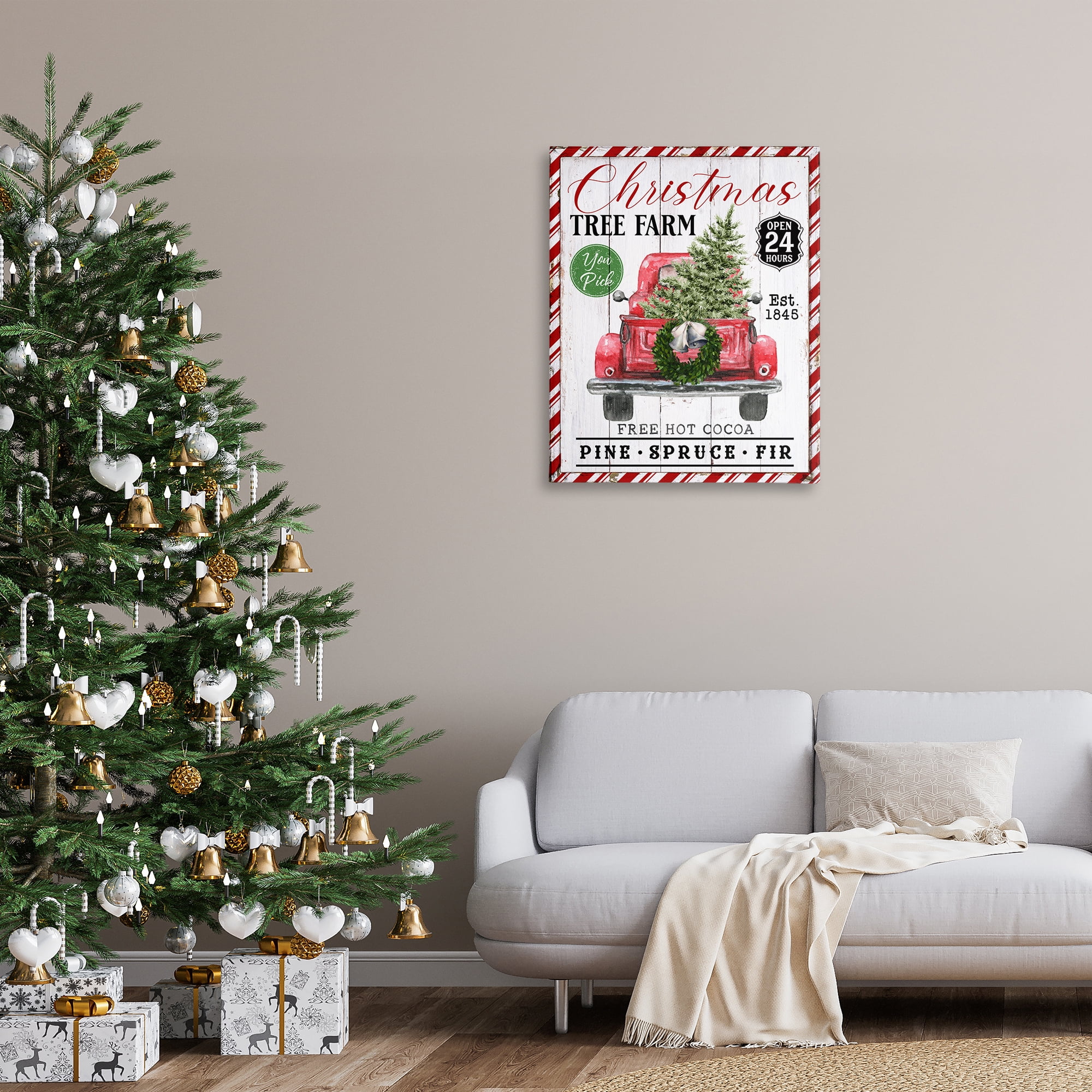 Stupell Industries Holiday Tree Farm Sign Holiday Painting Gallery Wrapped Canvas Art Prints Wall Art, 30 x 40