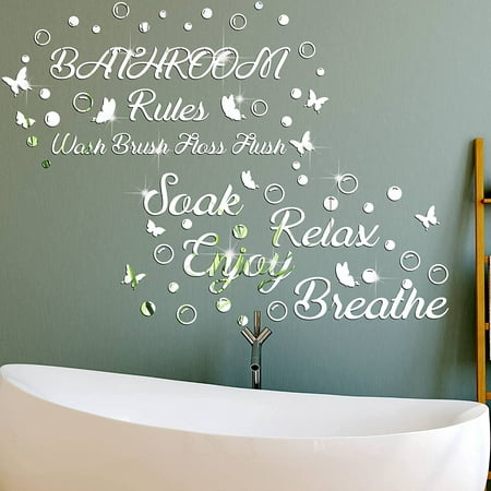 Miroir de salle de bain Stickers muraux Salle de bain Sticker Tremper  Détendez-vous Profitez Respirez Acrylique Autocollants Amovibles pour la  Maison Salle De Bains Décor De Fond