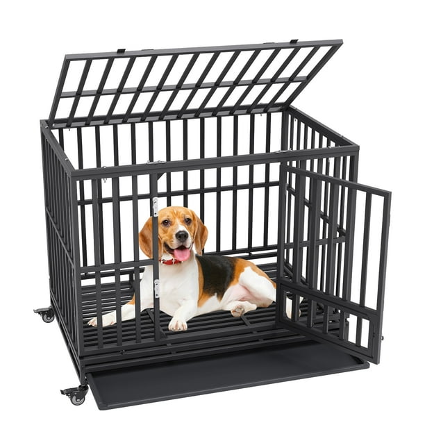 VEVOR 47 Inch Heavy Duty Dog Crate Indestructible Dog Crate 3 Door Heavy Duty Dog Kennel for Medium to Large Dogs with Lockable Wheels and Removable Tray High Anxiety Dog Crate for Indoor