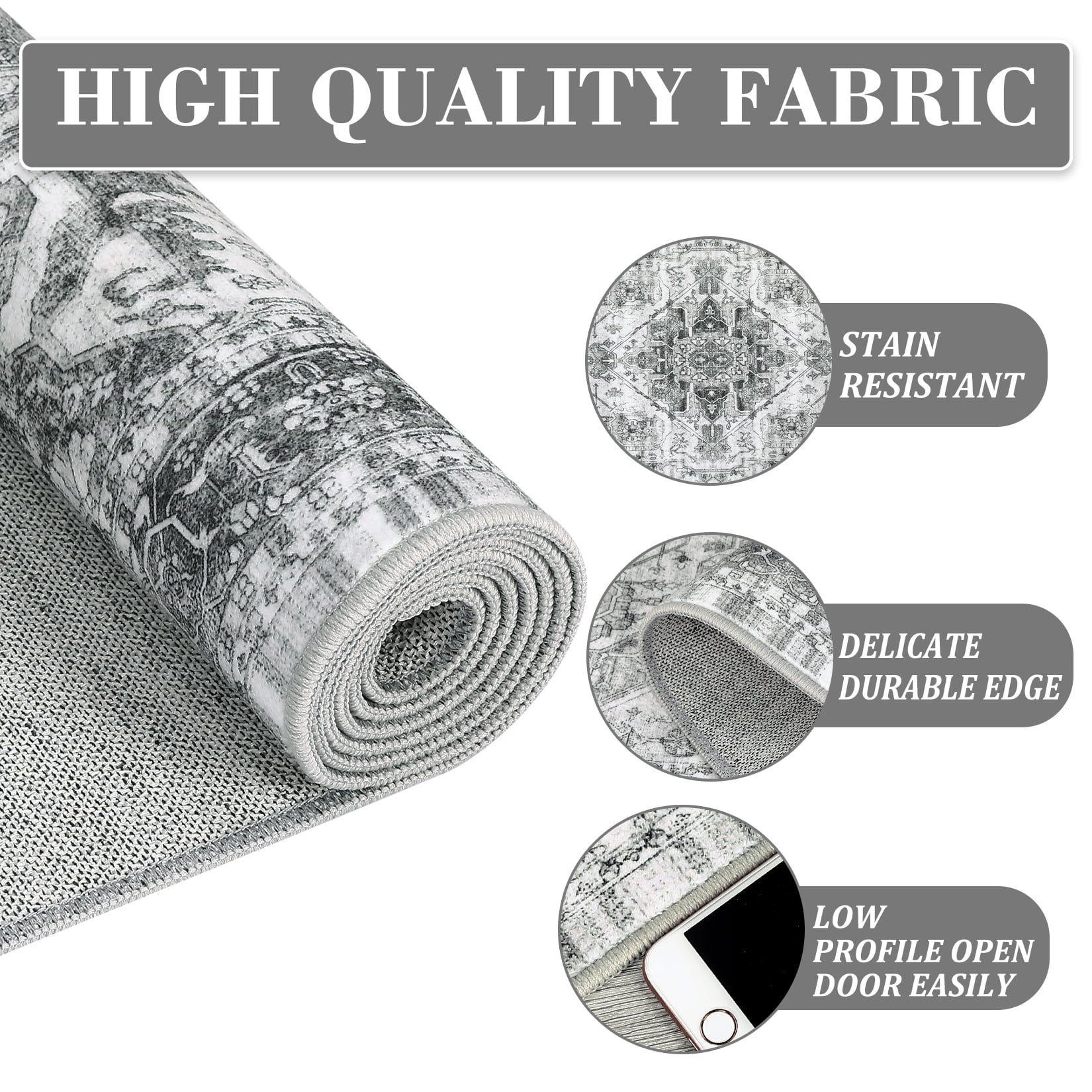 FairOnly 8'x10' Grey Area Rugs for Living Room Vintage Boho Machine Washable Rugs Low Pile Soft Rugs for Bedroom Indoor Floor Carpet