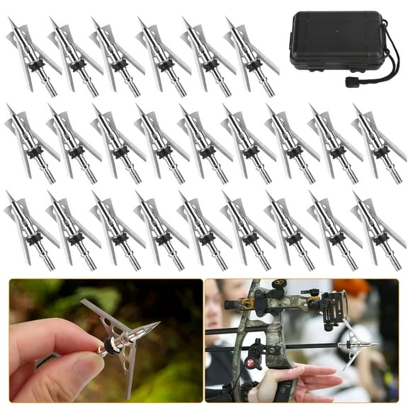 TSV 24pcs 100 Grain Archery Broadheads, 2 Blades Screw-in Hunting Broadheads, Silver