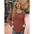 thumbnail image 5 of Long Sleeve Shirts for Women Sweaters Fall Outfits Color Block Winter Clothing Dressy Casual Soft Caramel Color S, 5 of 7