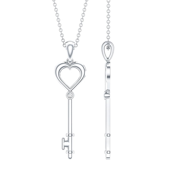 Rosec Jewels Heart Key Pendant Necklace with Diamond for Women (HI-SI Quality) - Chain included - Ready to Gift with Jewelry Box, 925 Sterling Silver