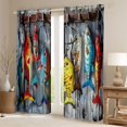 thumbnail image 2 of Feelyou Rustic Fishing Wooden Plank Black Out Curtains for Men, Fish Hook Marine Curtains Pack of 2 (42x63 Each), Grey Blue, 2 of 6