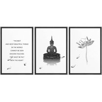 IDEA4WALL Framed Canvas Print Wall Art Set Buddha Lotus Motivational Saying Typography Nature Cultural Modern Art Contemporary Decorative for Living Room, Bedroom, Office - 16"x24"x3 Black