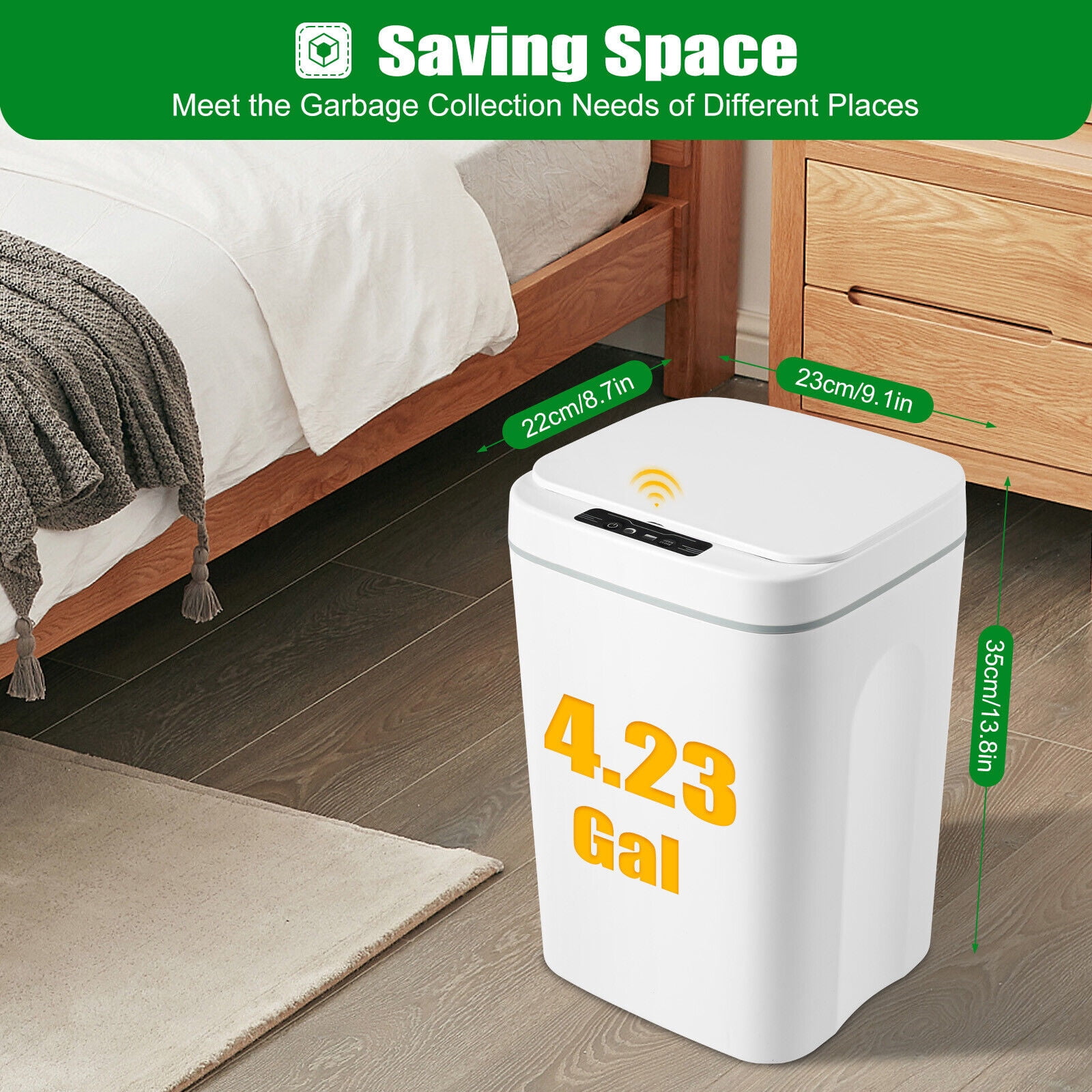 4.22 Gallon Trash Can Touchless Automatic Motion Sensor Smart Trash Can Bathroom