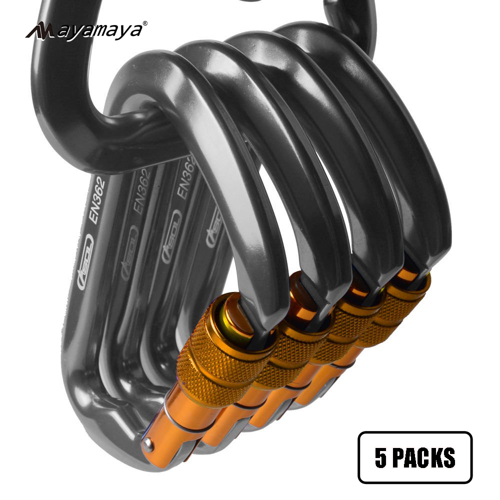 [5 Packs] Aluminum DRing Clip Hook，AYAMAYA Climbing Screw Locking