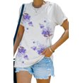 thumbnail image 2 of ABPHQTO Camiseta de mujer blanca con cuello redondo y estampado floral, 2 of 5