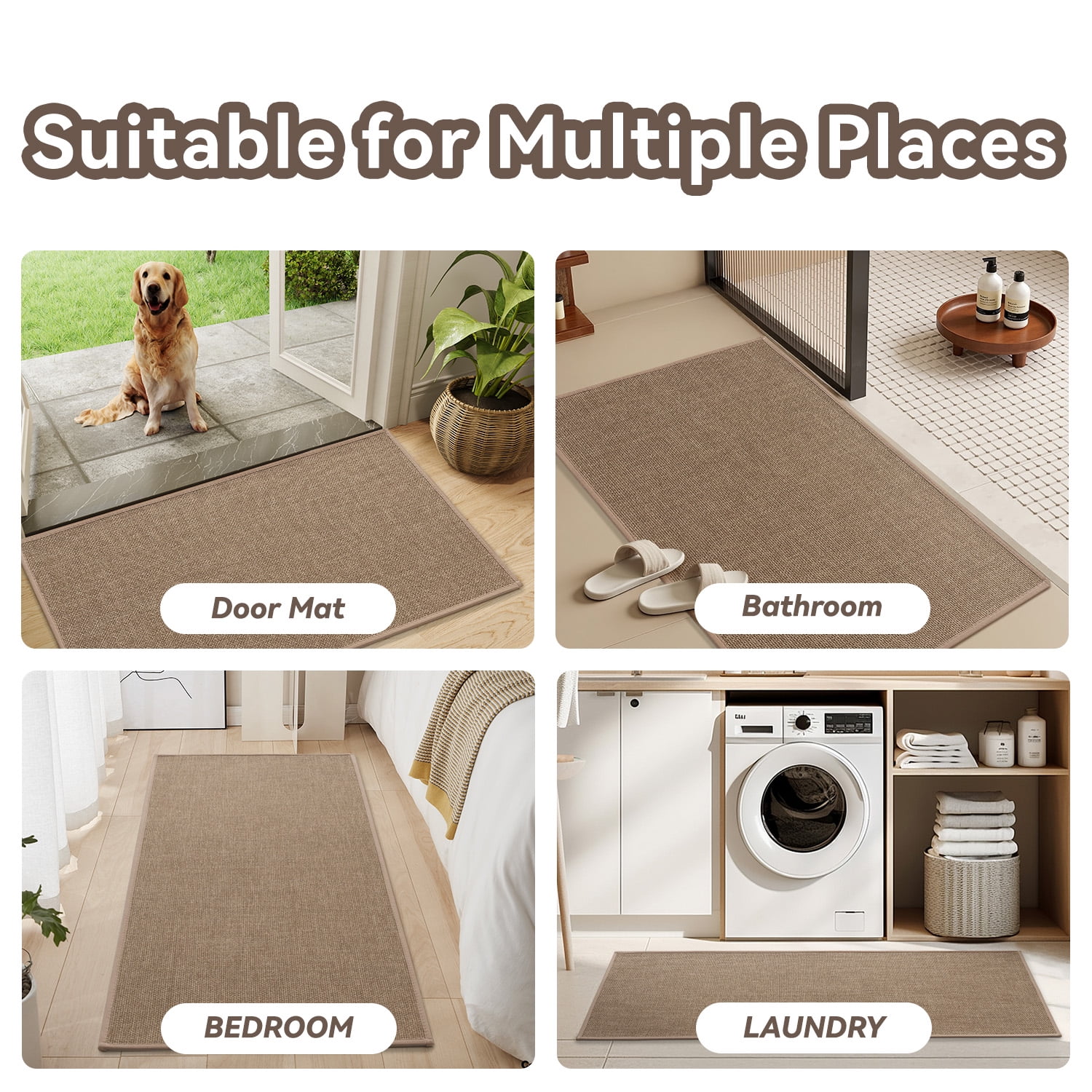 SIXHOME Washable Kitchen Rug, Absorbent Non-Slip Woven Floor Mat, 20"x32", Brown, Small Rugs for Sink, Laundry, Hallway, Bathroom
