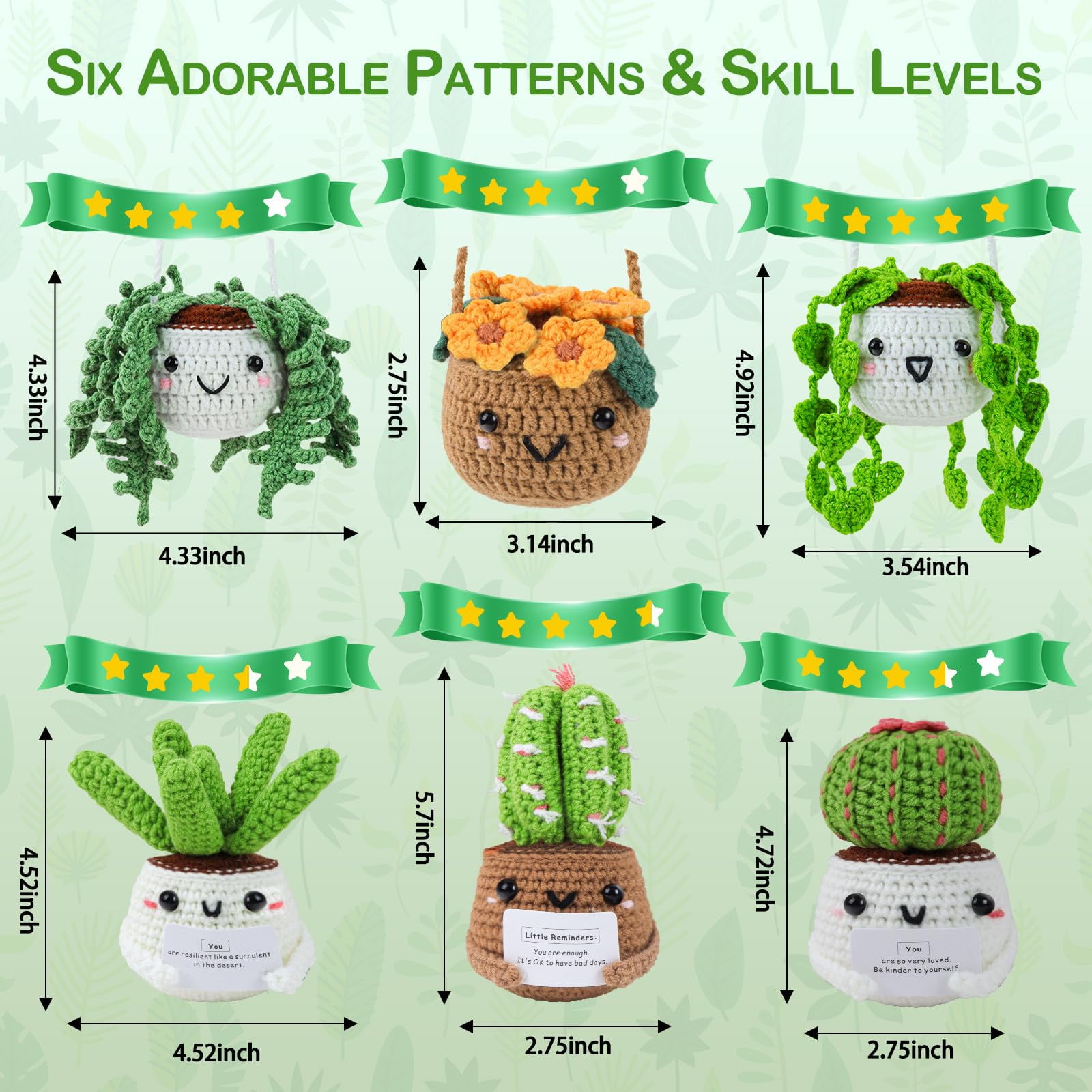 Crochet Kit for Beginners, Crochet Starter Kits for Adults Amigurumi Craft KnittCrochet Kits with Step-by-Step Video Tutorials, 6 Pack Hanging Potted Plants Family(40%+ Yarn