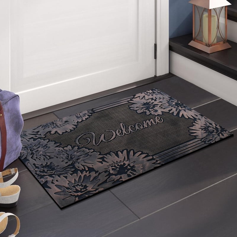 A1HC Rubber Pin Doormat for Entrance, Welcome Designed Copper Front Door Mat, Non-Slip Backing Mat for Outdoor and Indoor, 18x30