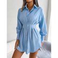 thumbnail image 4 of Chemise Blanche Robe Mini Chemise Robe en Fibre de Polyester Plissée Taille Cintrée Asymétrique Bouton Col Revers Robe Blanche S, 4 of 6