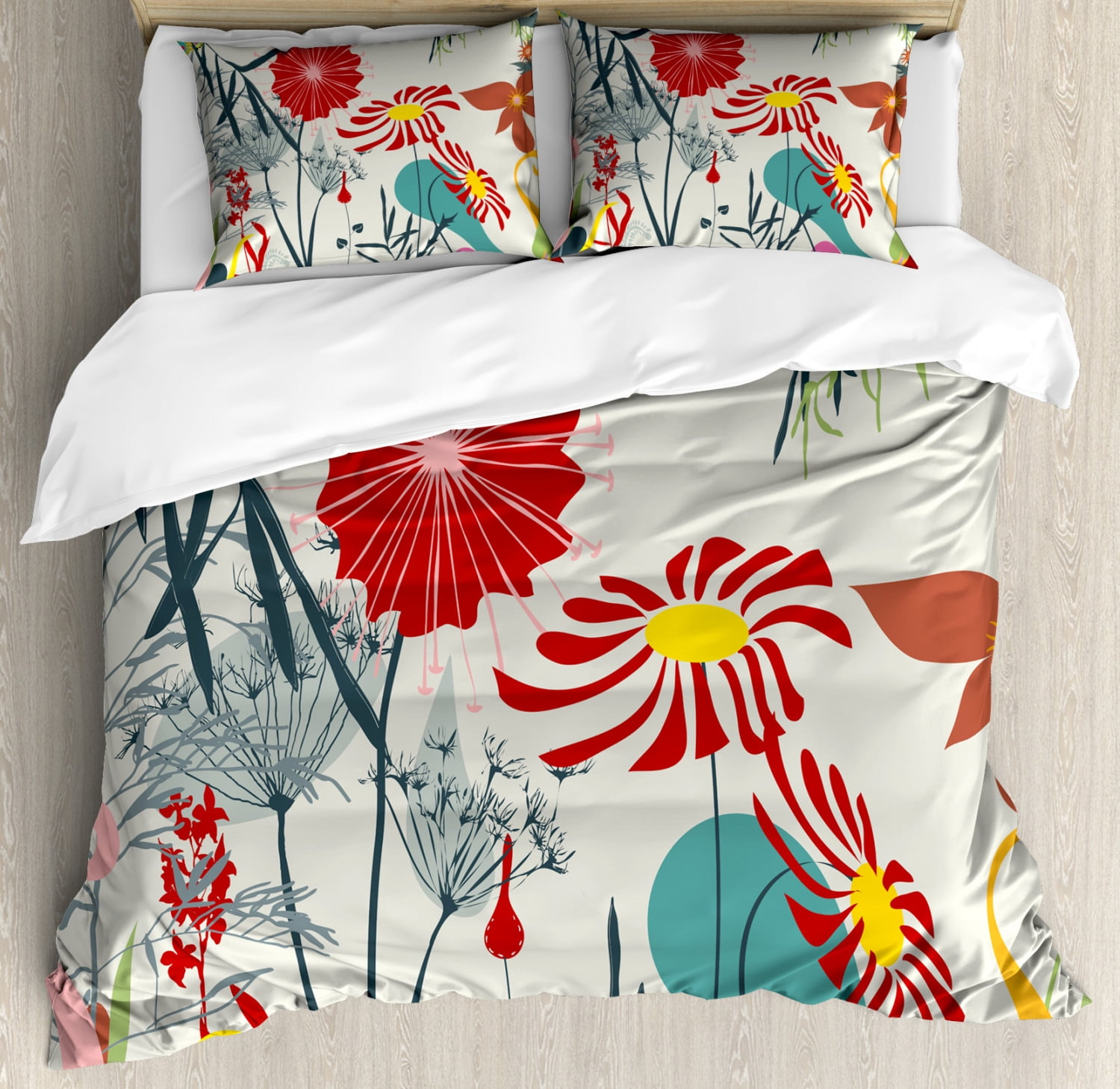 Floral Duvet Cover Set, Dandelions Garden Beauty with Vivid Full of