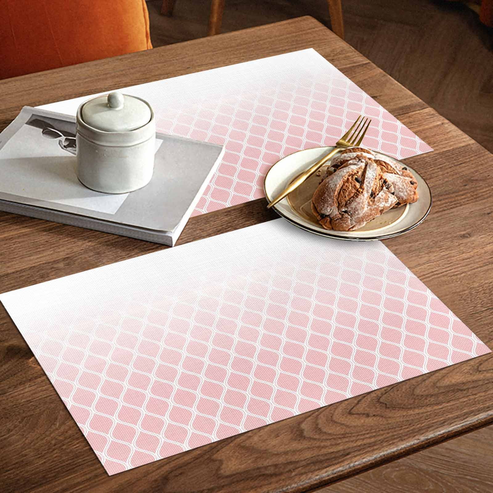 Placemats Set of 4, Pink Geometric Placemats Set of 4, Ombre Lines Rhombus Pattern Tablemats Washable Placemat Table Decoration for Kitchen Table Dinner Party Home Decor Indoor Outdoor 13x19 Inch
