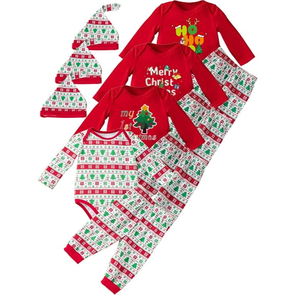 WIBACKER 3-24M Christmas Newborn Infant Baby Boys Outfits Cotton Romper Bodysuit Pants Hat Set Toddler Girl Fall Winter Clothes