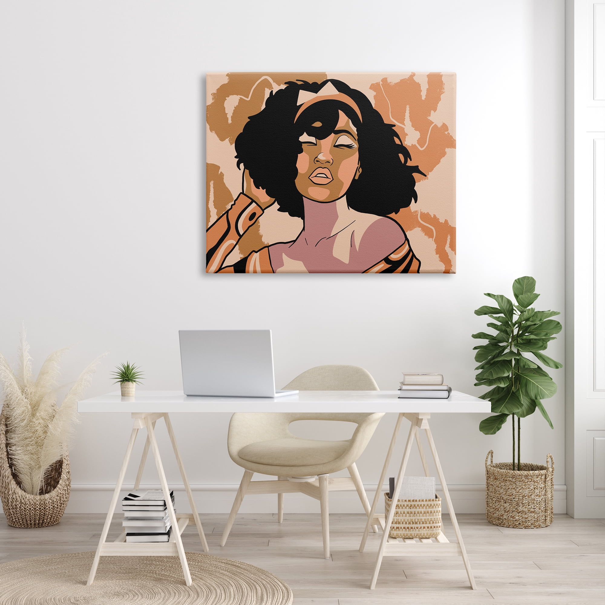 Stupell Industries Disco Party Abstract Female Portrait Orange Patterns Abstract Painting Gallery Wrapped Canvas Print Wall Art, 36 x 48
