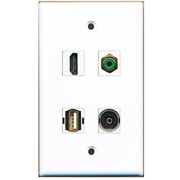 RiteAV - 1 Port HDMI 1 Port RCA Green 1 Port USB A-A 1 Port Toslink Wall Plate