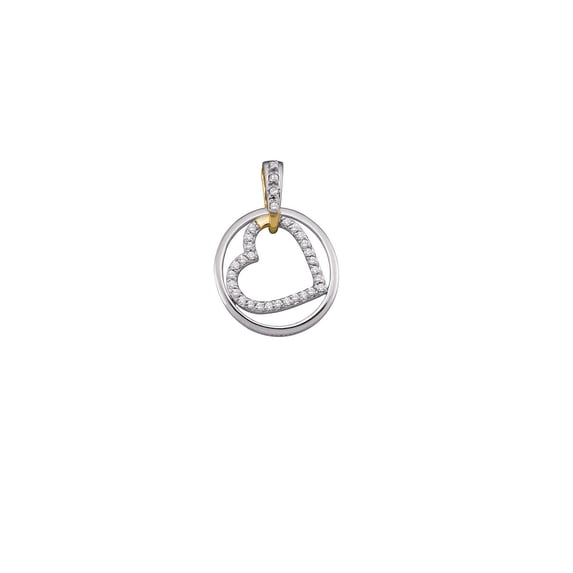 FB Jewels 10kt Two-tone Gold Womens Round Diamond Circle & Nested Heart Pendant 1/5 Cttw